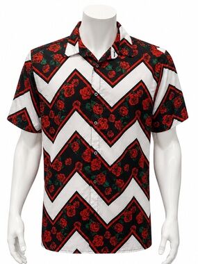 Vintage Y2K Fresh Prints of Bel-Air Roses Floral Zig Zag Short Sleeve Shirt XL